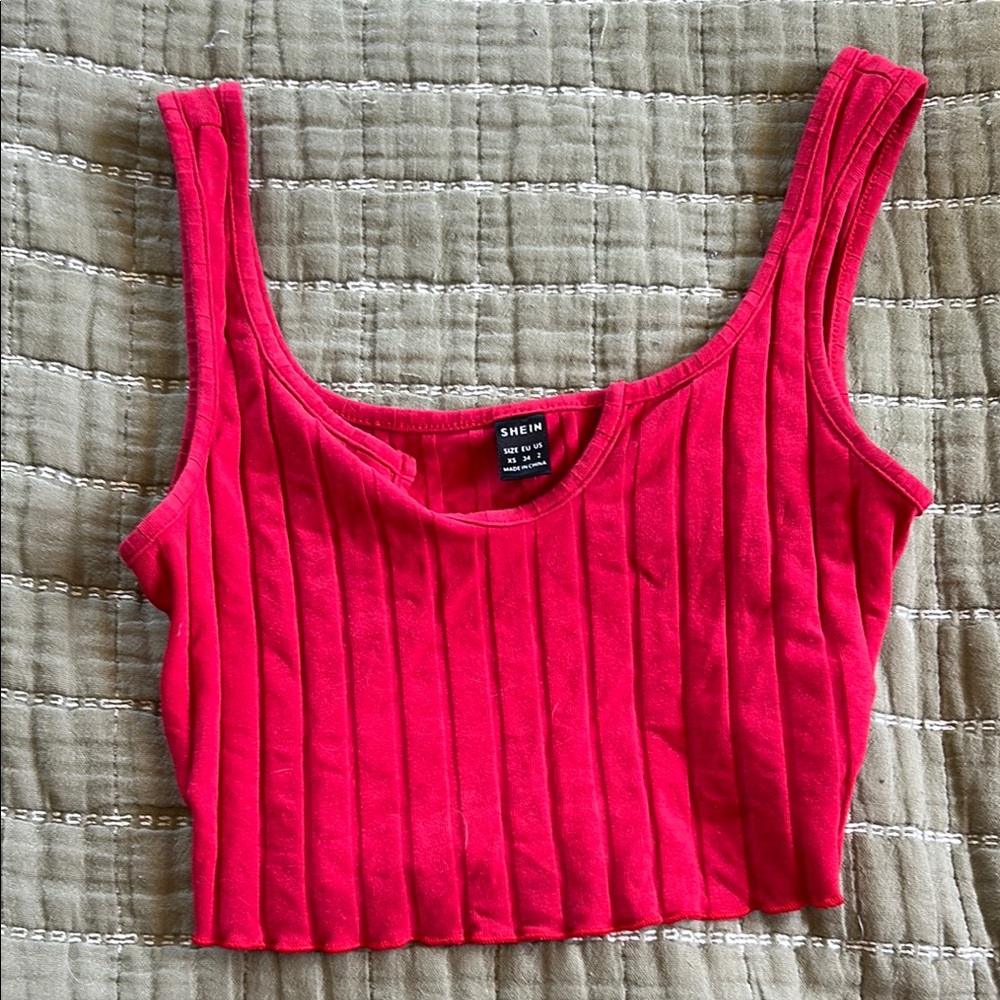 SHEIN Red Ribbed Crop Top
